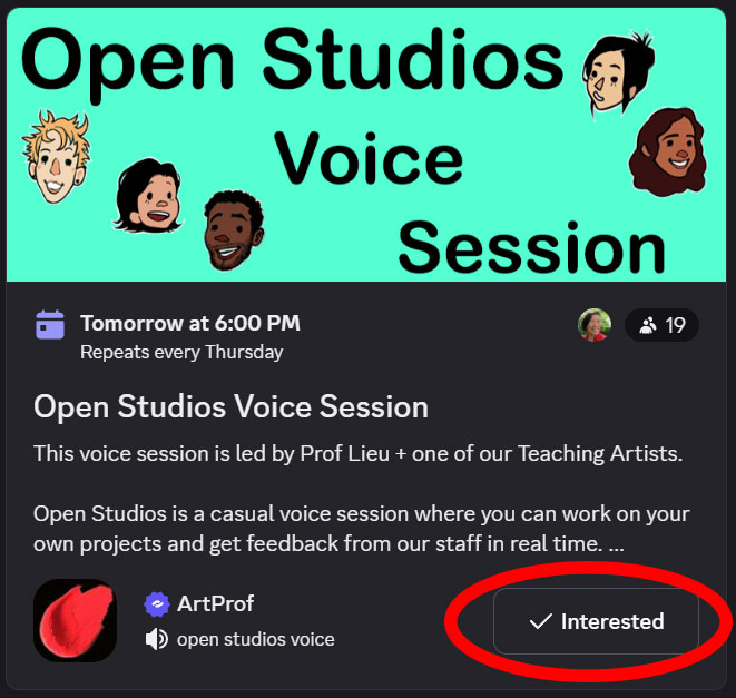 discord art club open studios