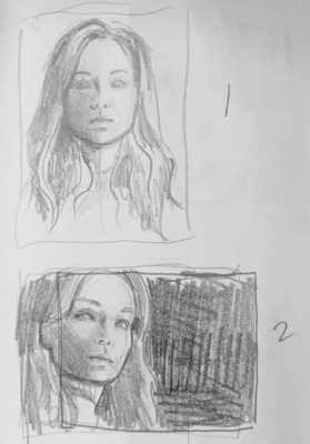 Chiaroscuro Self-Portrait Drawing: Thumbnail Sketches, Cynthia