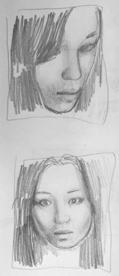 Chiaroscuro Self-Portrait Drawing: Thumbnail Sketches, Cynthia