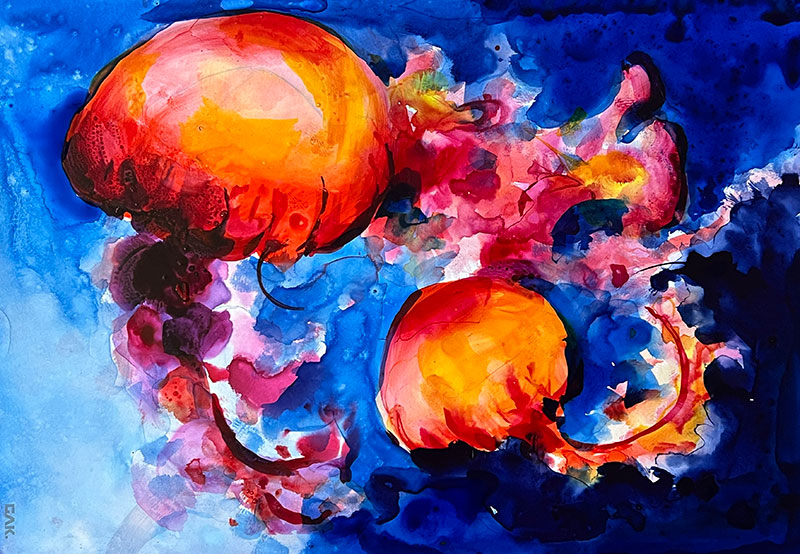 painting banner acrylic ink jellyfish