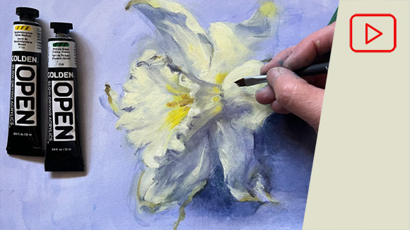 Golden open acrylic painting flowers