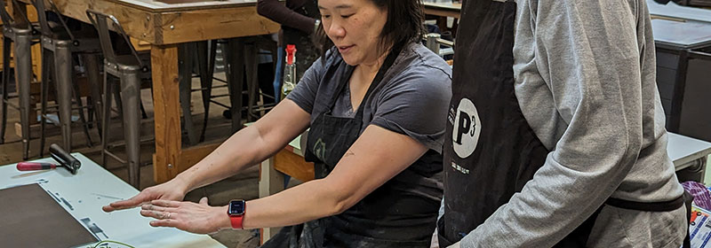 Clara banner printmaking monotype